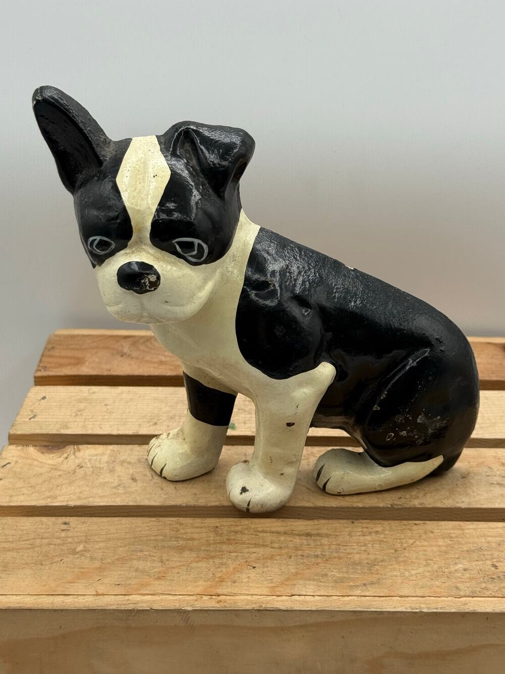 Vintage Cast Iron Boston Terrier Figurine / Doorstop - 7” Tall